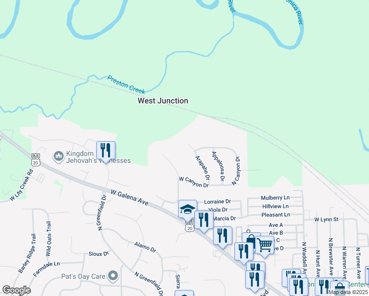 map of restaurants, bars, coffee shops, grocery stores, and more near 1120 Arapaho Drive in Freeport