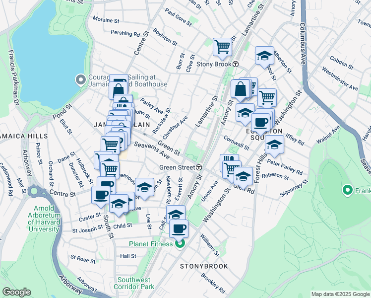 map of restaurants, bars, coffee shops, grocery stores, and more near 329 Lamartine Street in Boston