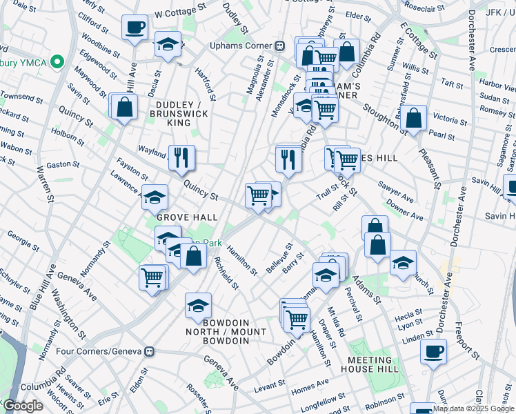 map of restaurants, bars, coffee shops, grocery stores, and more near in Boston