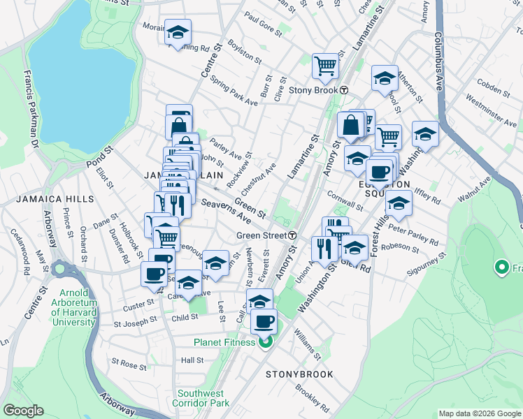 map of restaurants, bars, coffee shops, grocery stores, and more near 329 Lamartine Street in Boston