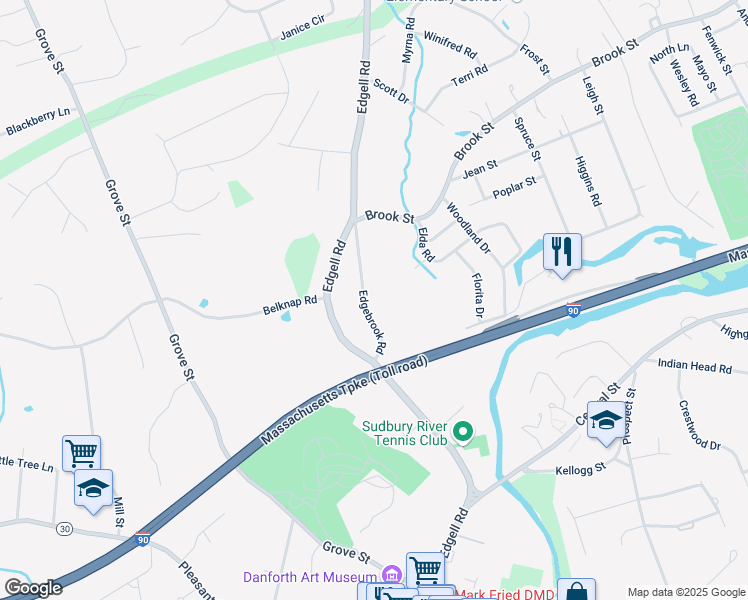 map of restaurants, bars, coffee shops, grocery stores, and more near 70 Edgebrook Road in Framingham