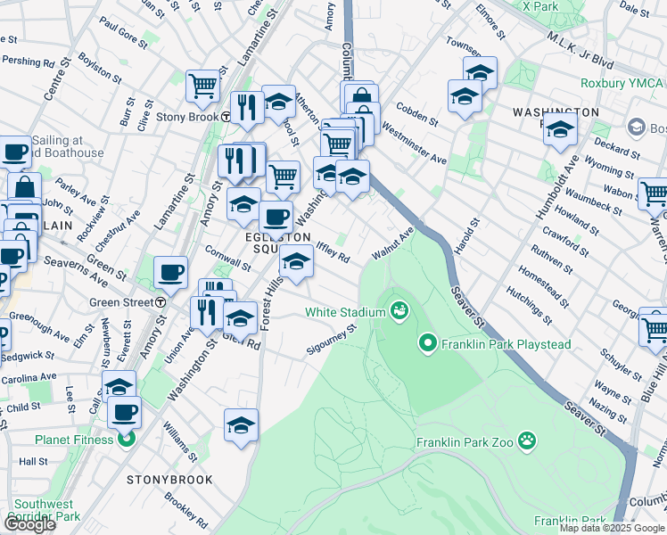 map of restaurants, bars, coffee shops, grocery stores, and more near 55 Iffley Road in Boston