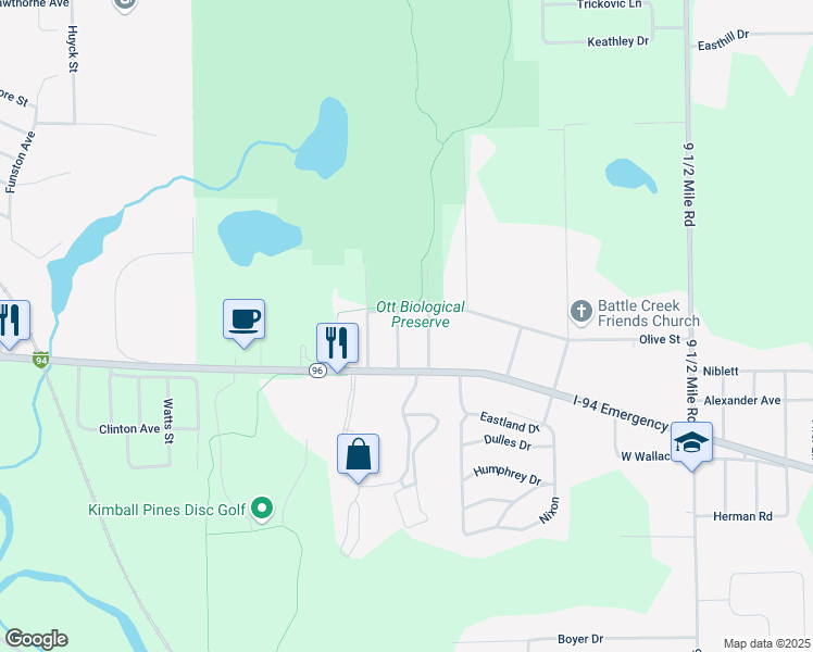 map of restaurants, bars, coffee shops, grocery stores, and more near 123 Arlington Avenue in Battle Creek
