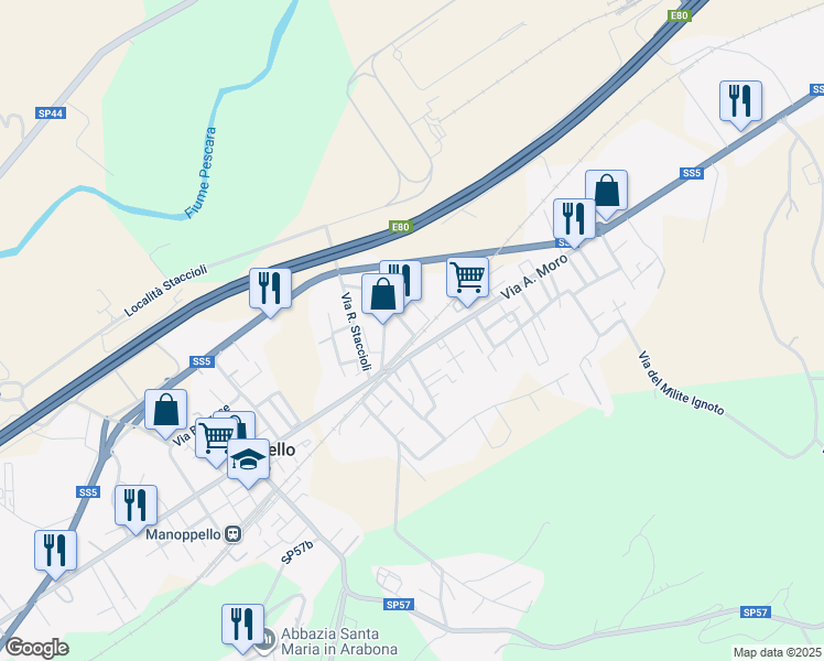 map of restaurants, bars, coffee shops, grocery stores, and more near 2 Via Giuseppe Verdi in Manoppello Scalo