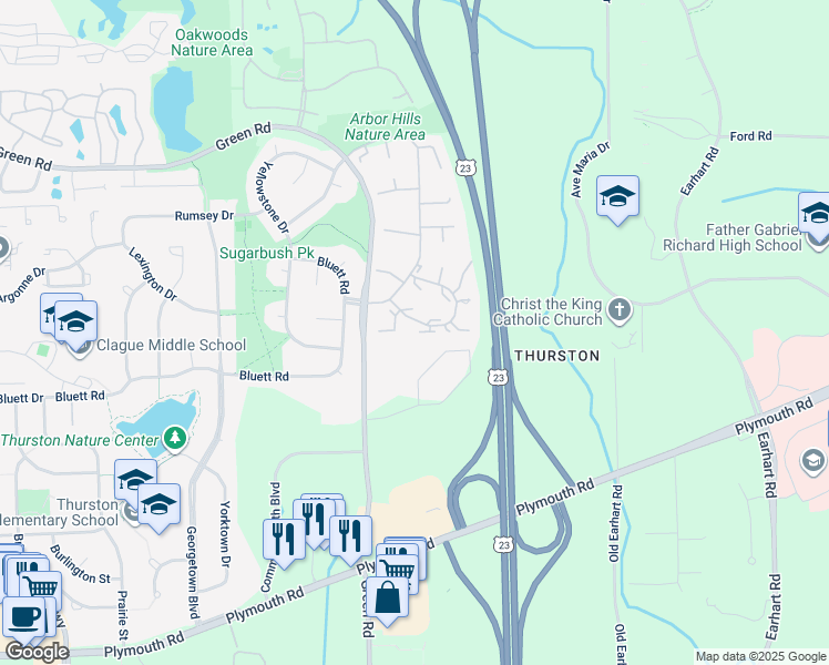 map of restaurants, bars, coffee shops, grocery stores, and more near 3102 Bolgos Circle in Ann Arbor