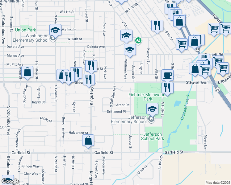 map of restaurants, bars, coffee shops, grocery stores, and more near 527 Oakdale Drive in Medford
