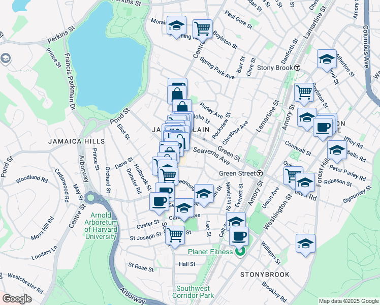 map of restaurants, bars, coffee shops, grocery stores, and more near 2 Brown Terrace in Boston