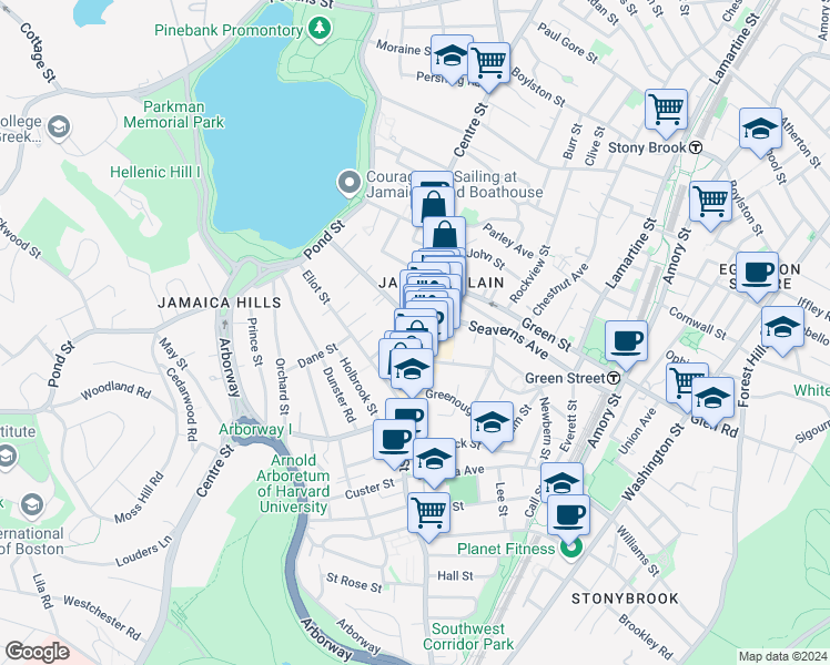 map of restaurants, bars, coffee shops, grocery stores, and more near 2A Brewer Street in Boston