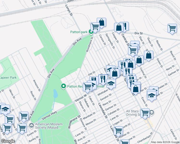 map of restaurants, bars, coffee shops, grocery stores, and more near 2521 Wendell Street in Detroit