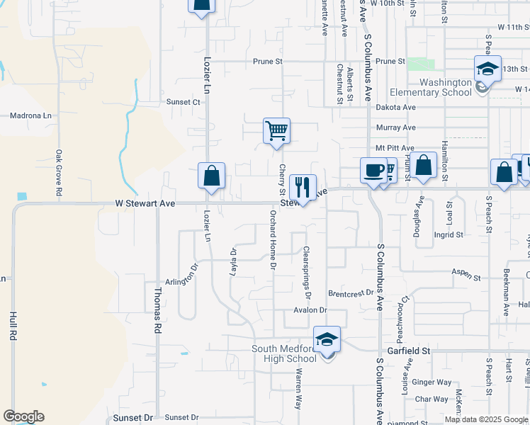 map of restaurants, bars, coffee shops, grocery stores, and more near 1916 Homeview Drive in Medford
