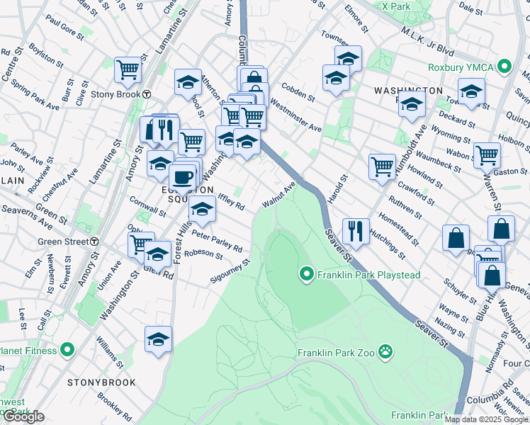 map of restaurants, bars, coffee shops, grocery stores, and more near 450 Walnut Avenue in Boston