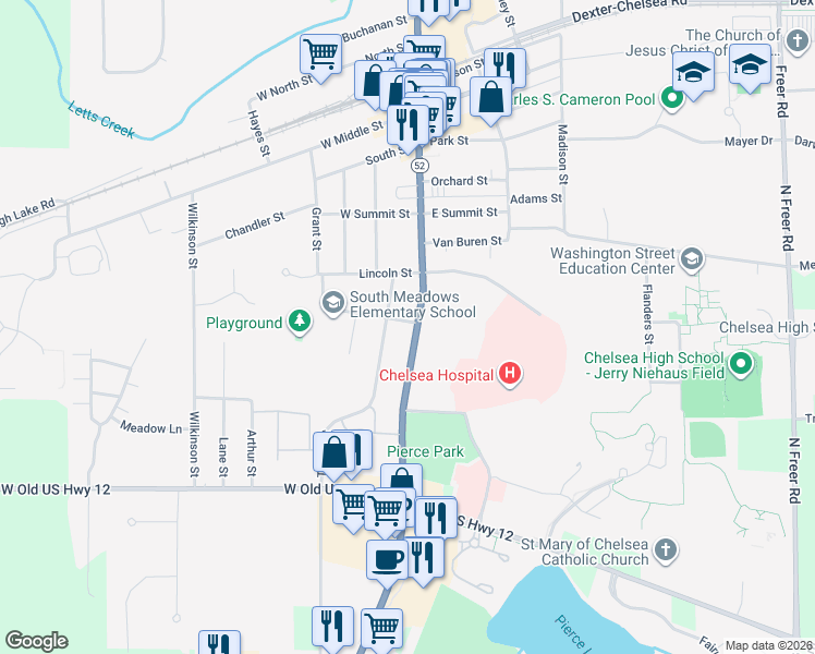 map of restaurants, bars, coffee shops, grocery stores, and more near 702 South Main Street in Chelsea