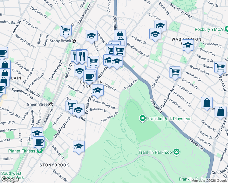 map of restaurants, bars, coffee shops, grocery stores, and more near 55 Iffley Road in Boston