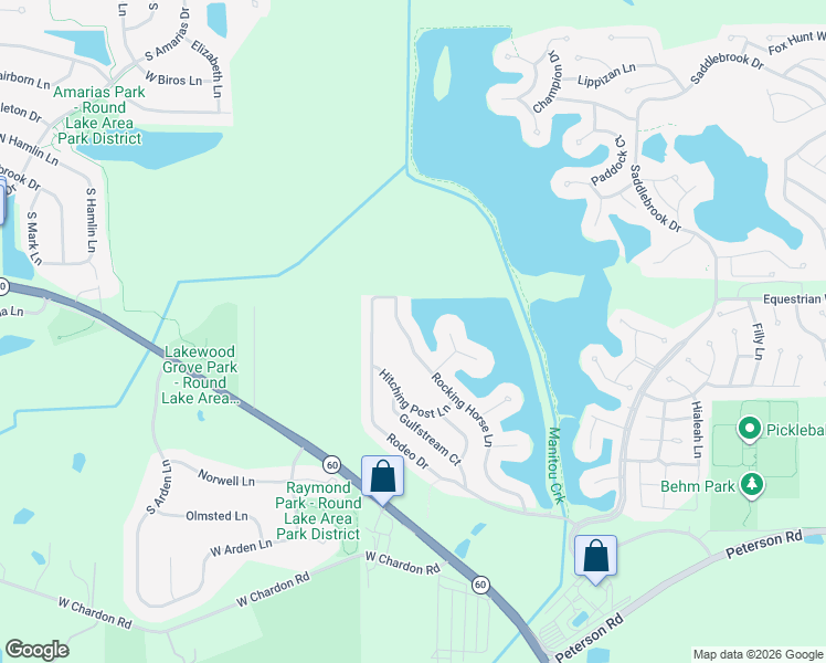 map of restaurants, bars, coffee shops, grocery stores, and more near 69 Rocking Horse Lane in Grayslake