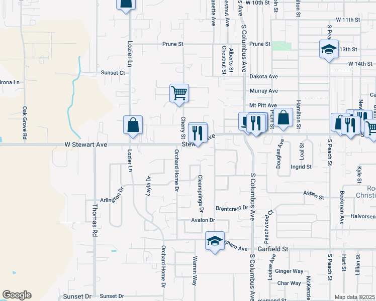 map of restaurants, bars, coffee shops, grocery stores, and more near 1847 West Stewart Avenue in Medford