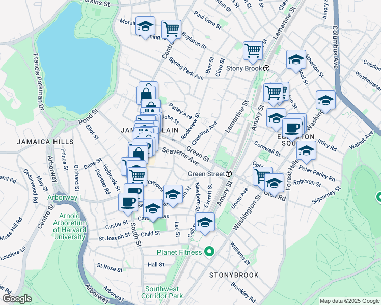 map of restaurants, bars, coffee shops, grocery stores, and more near 62 Green Street in Boston