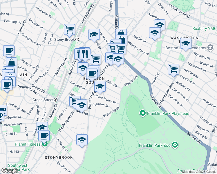 map of restaurants, bars, coffee shops, grocery stores, and more near 70 Montebello Road in Boston