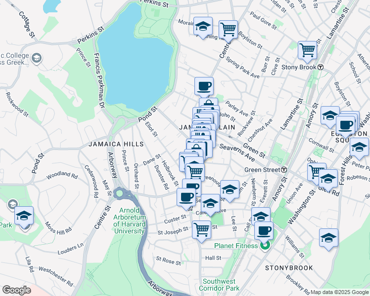 map of restaurants, bars, coffee shops, grocery stores, and more near 27 Eliot Street in Boston