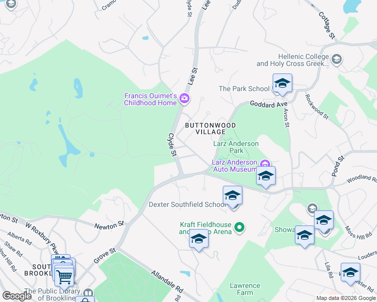 map of restaurants, bars, coffee shops, grocery stores, and more near 11 Larkin Road in Brookline