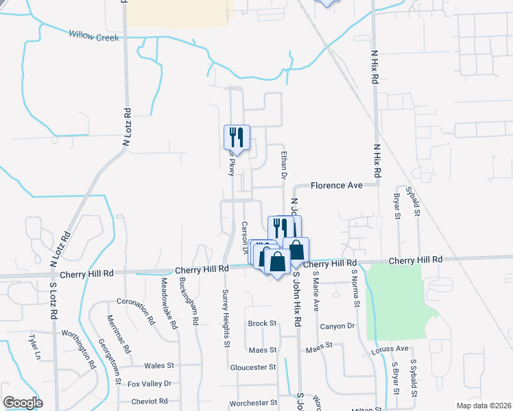 map of restaurants, bars, coffee shops, grocery stores, and more near 467 Summerfield Drive in Westland