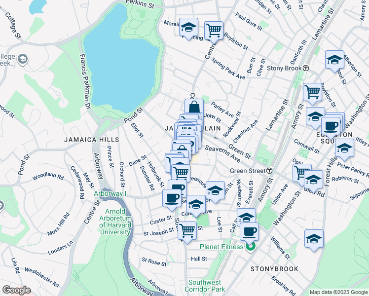 map of restaurants, bars, coffee shops, grocery stores, and more near 7 Burroughs Street in Boston