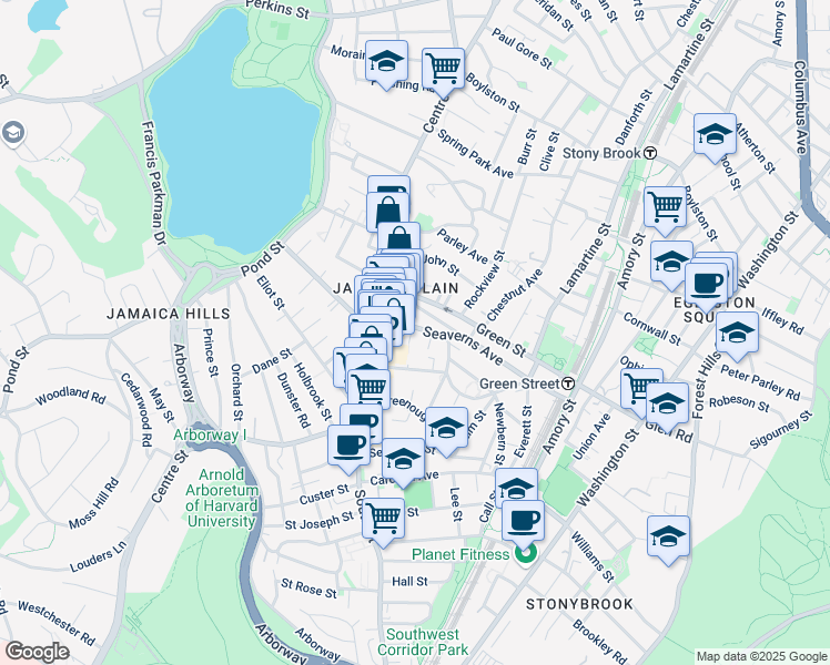 map of restaurants, bars, coffee shops, grocery stores, and more near 2 Brown Terrace in Boston