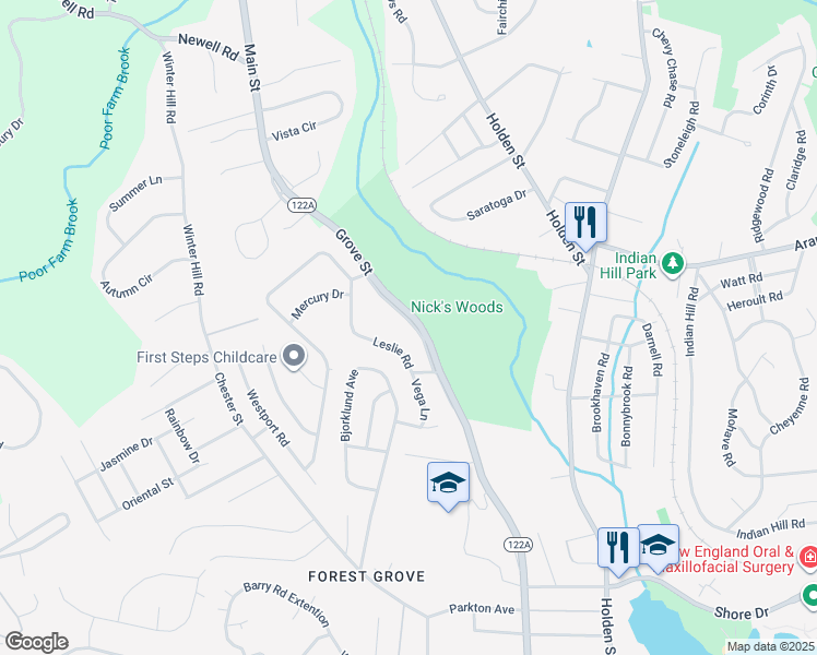 map of restaurants, bars, coffee shops, grocery stores, and more near 861 Grove Street in Worcester