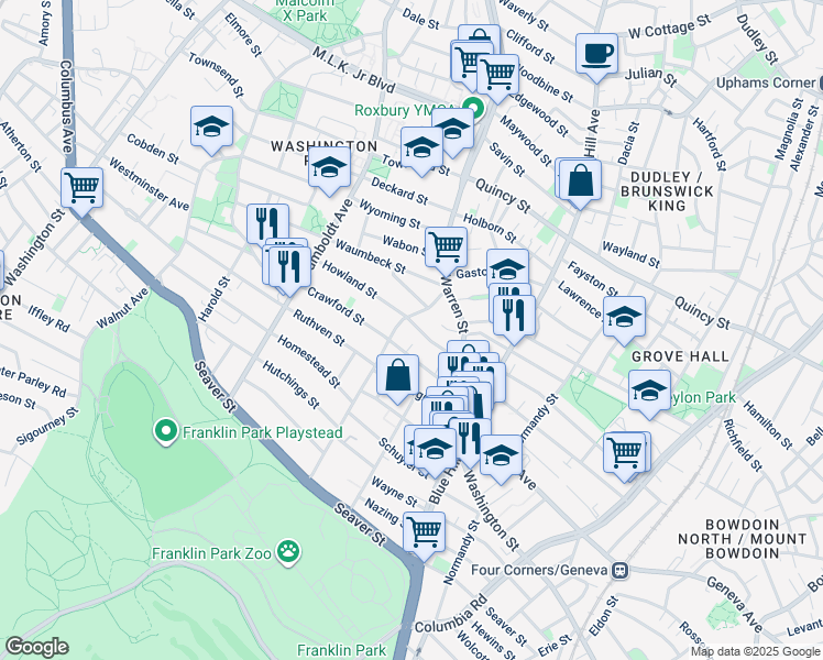 map of restaurants, bars, coffee shops, grocery stores, and more near 20 Howland Street in Boston