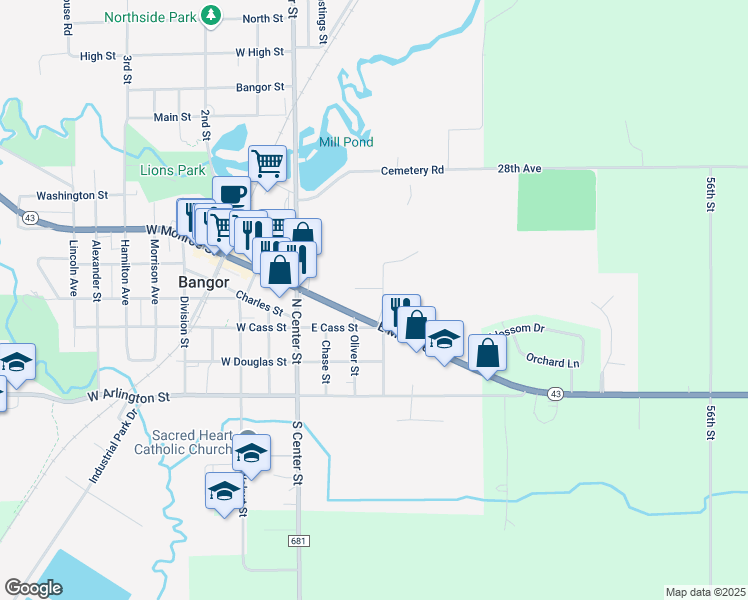 map of restaurants, bars, coffee shops, grocery stores, and more near 204 Randolph Street in Bangor