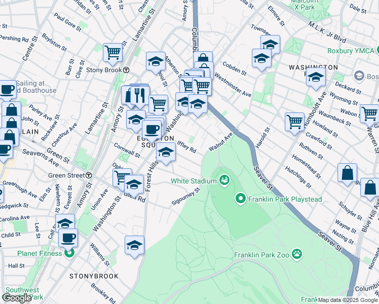 map of restaurants, bars, coffee shops, grocery stores, and more near 47 Iffley Road in Boston