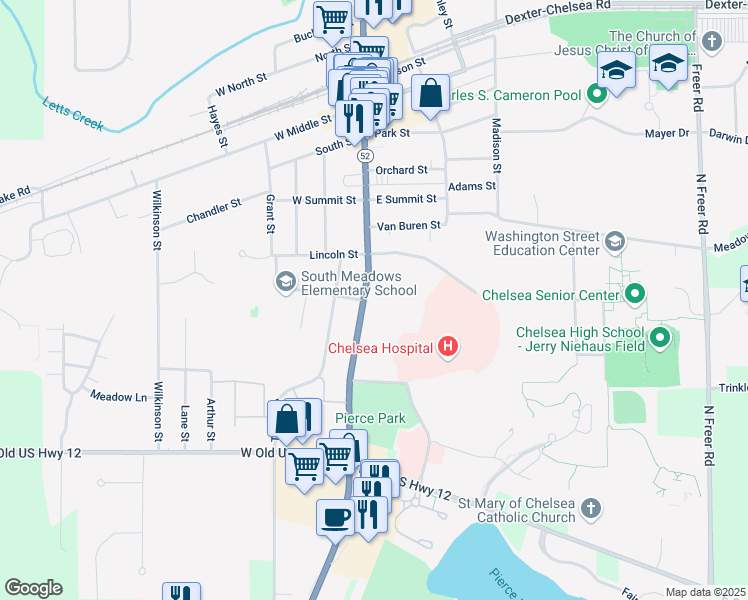 map of restaurants, bars, coffee shops, grocery stores, and more near 645 South Main Street in Chelsea