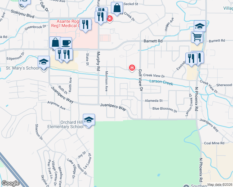 map of restaurants, bars, coffee shops, grocery stores, and more near 889 Olympic Avenue in Medford