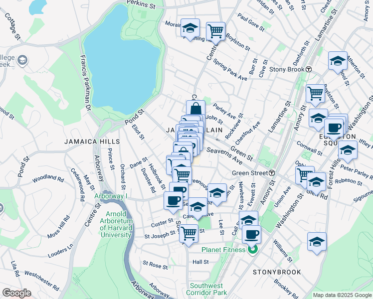 map of restaurants, bars, coffee shops, grocery stores, and more near 7 Burroughs Street in Boston