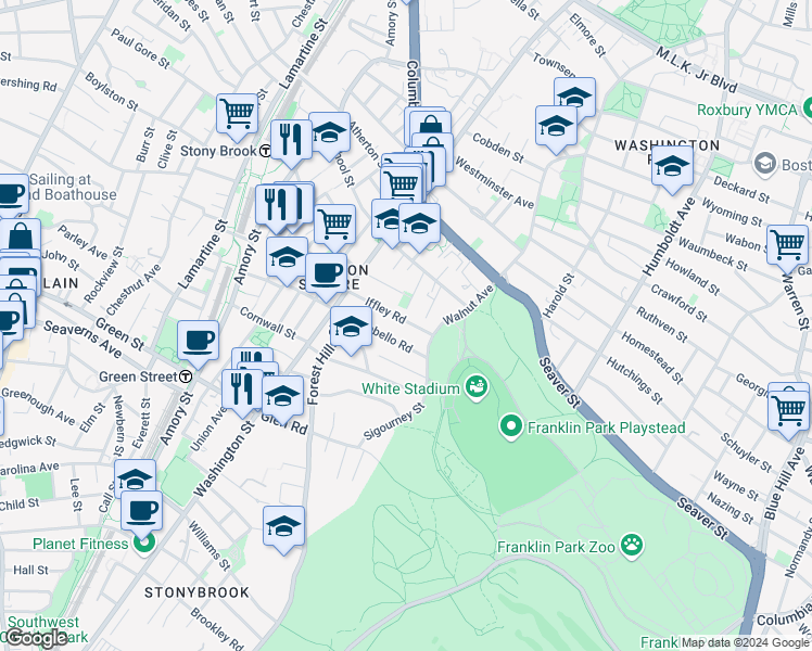map of restaurants, bars, coffee shops, grocery stores, and more near 55 Iffley Road in Boston