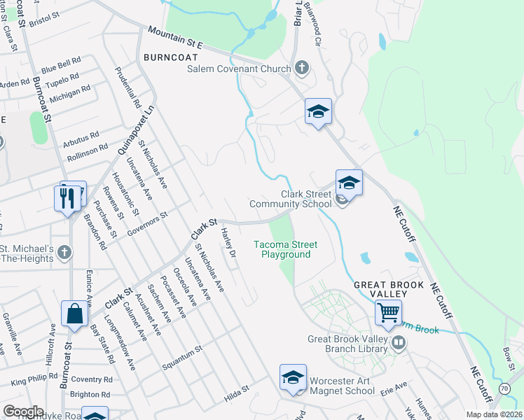 map of restaurants, bars, coffee shops, grocery stores, and more near 5 Fatima Lane in Worcester