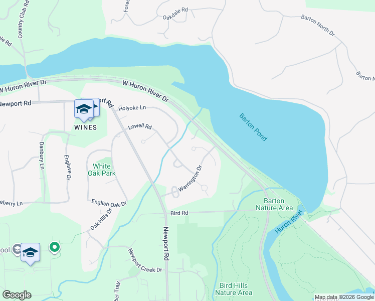 map of restaurants, bars, coffee shops, grocery stores, and more near 2699 Salisbury Lane in Ann Arbor