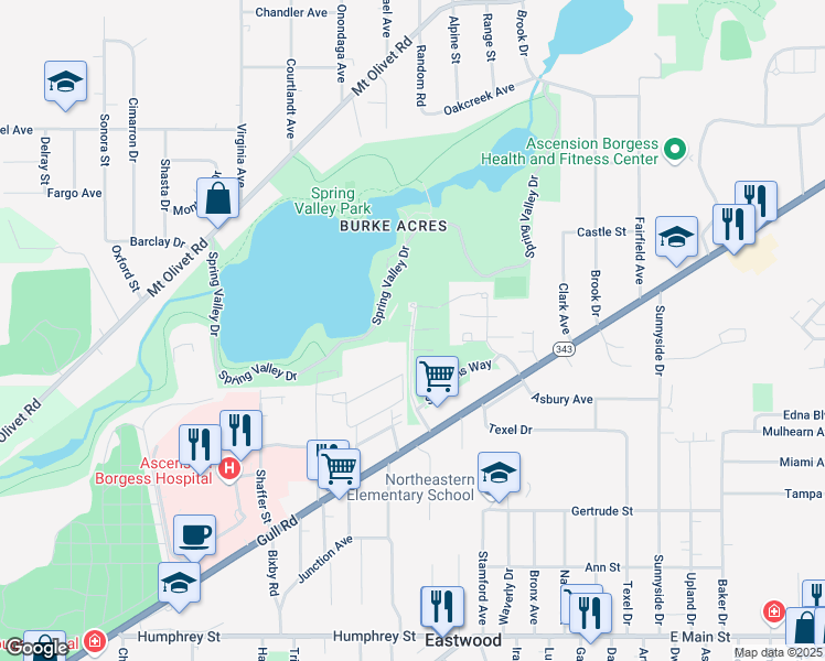 map of restaurants, bars, coffee shops, grocery stores, and more near 2082 Inverness Lane in Kalamazoo