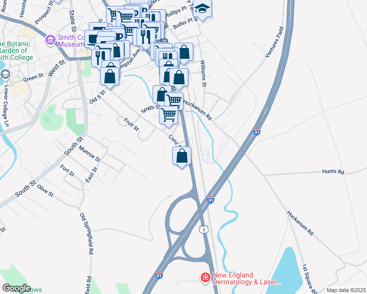 map of restaurants, bars, coffee shops, grocery stores, and more near 492 Pleasant Street in Northampton