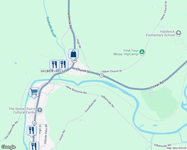 map of restaurants, bars, coffee shops, grocery stores, and more near 106 Church Street in Hardwick