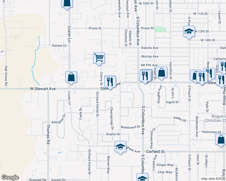 map of restaurants, bars, coffee shops, grocery stores, and more near 1765 West Stewart Avenue in Medford