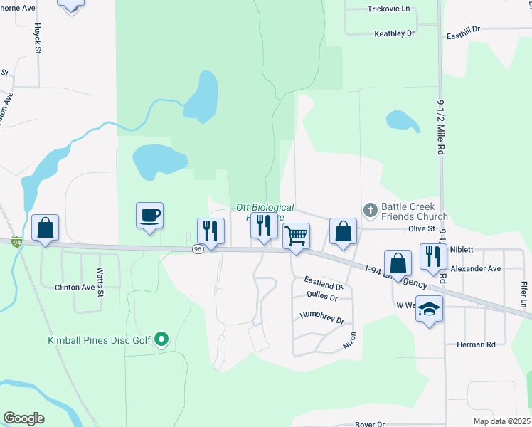 map of restaurants, bars, coffee shops, grocery stores, and more near 123 Arlington Avenue in Battle Creek