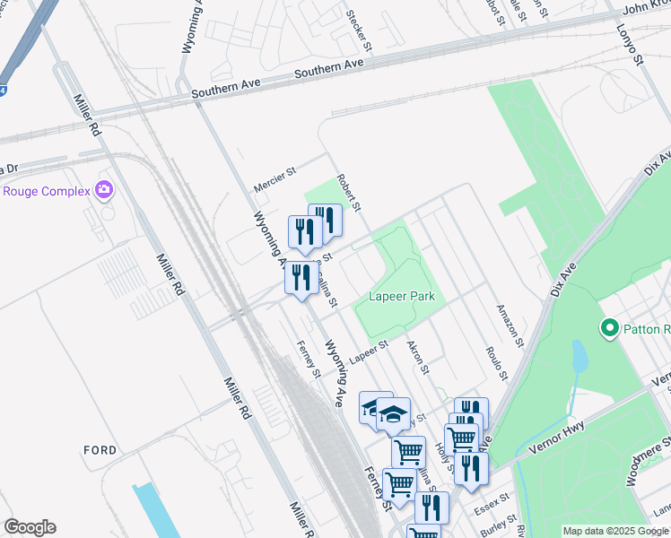 map of restaurants, bars, coffee shops, grocery stores, and more near 3331 Marie Street in Dearborn