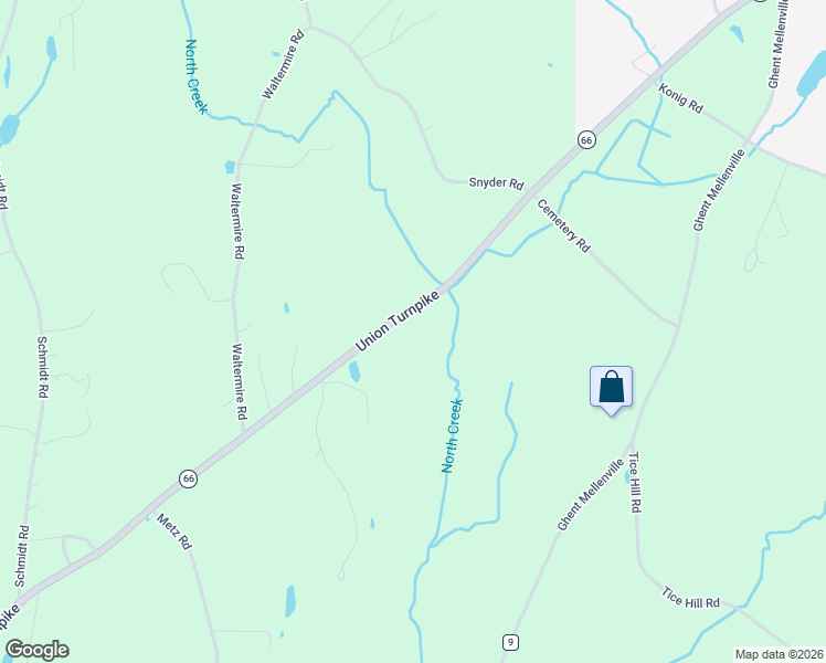 map of restaurants, bars, coffee shops, grocery stores, and more near Union Turnpike in Ghent