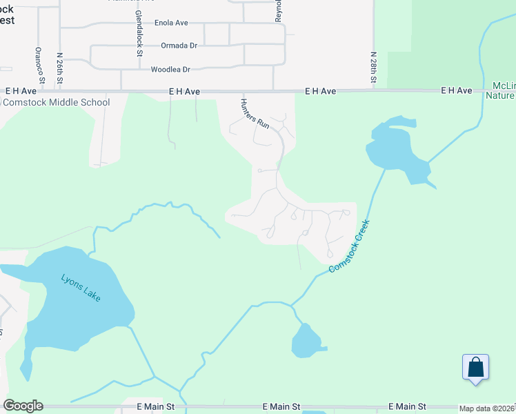 map of restaurants, bars, coffee shops, grocery stores, and more near 2626 Hunters Point in Kalamazoo