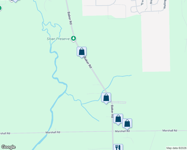 map of restaurants, bars, coffee shops, grocery stores, and more near 1793 Baker Road in Dexter