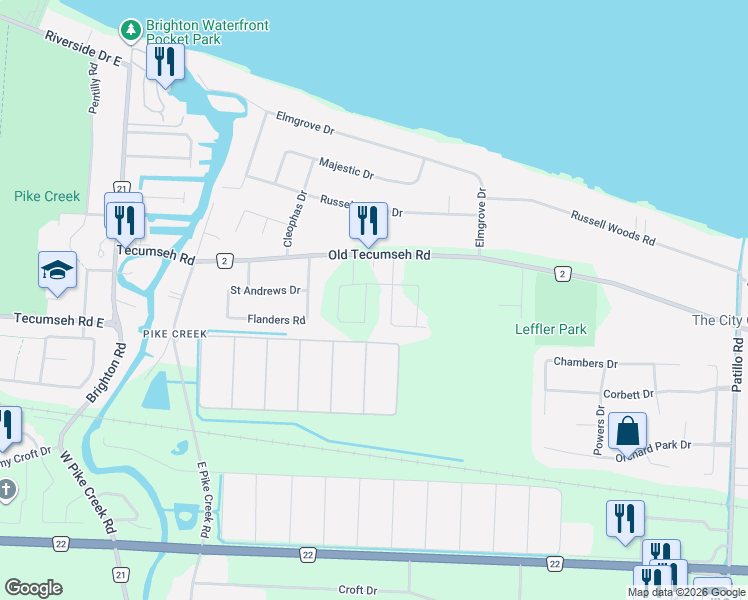 map of restaurants, bars, coffee shops, grocery stores, and more near 215 Laurendale Drive in Windsor