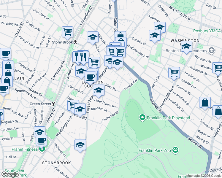 map of restaurants, bars, coffee shops, grocery stores, and more near 45 Iffley Road in Boston