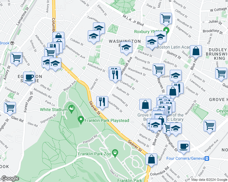 map of restaurants, bars, coffee shops, grocery stores, and more near in Boston