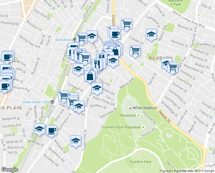 map of restaurants, bars, coffee shops, grocery stores, and more near 70 Montebello Road in Boston