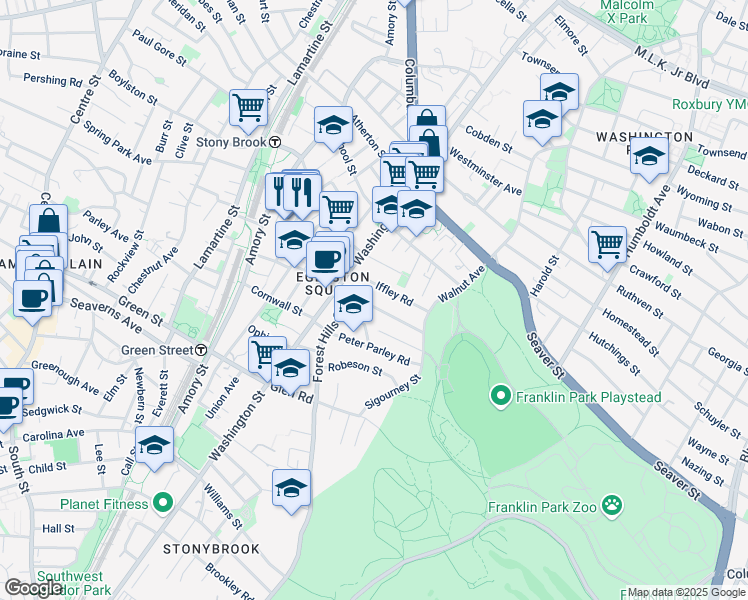 map of restaurants, bars, coffee shops, grocery stores, and more near 70 Montebello Road in Boston